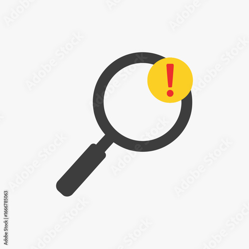 A magnifying glass icon with a warning exclamation mark, suggesting a problem or error in search results.