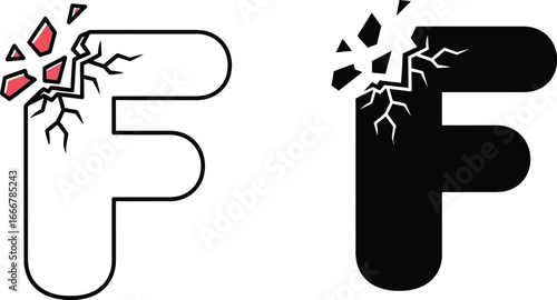 Two stylized letter f icons with cracks and broken pieces on top left