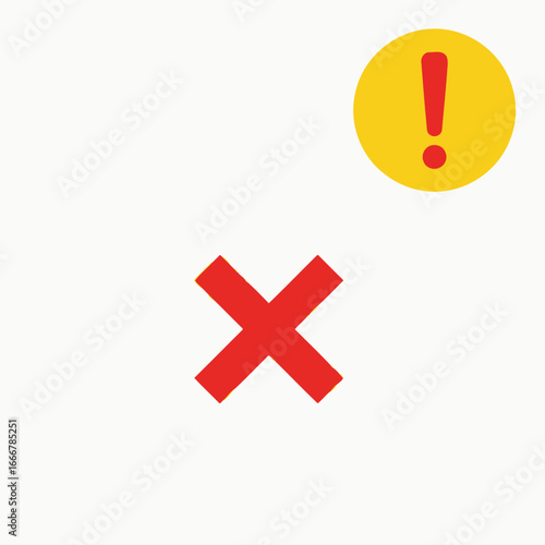 Red cross symbol and yellow exclamation mark icon on a white background, representing errors.