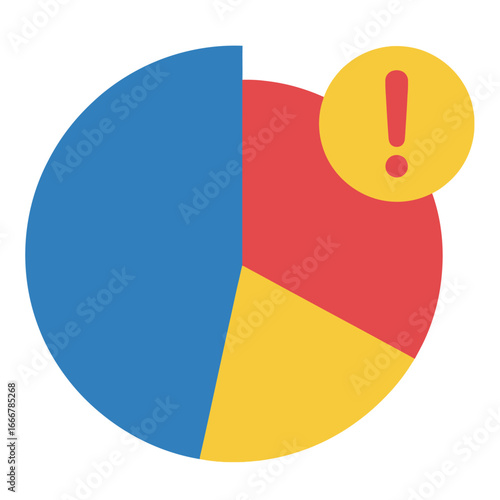 A colorful pie chart displaying data segments with an exclamation mark indicating a potential issue.