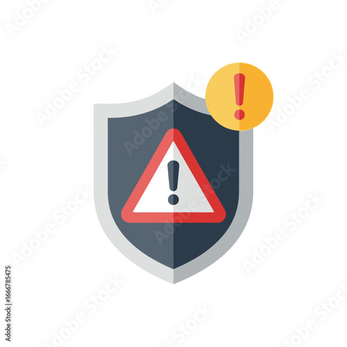 Free Download Shield icon with a red triangle warning sign inside, and a yellow circle with an exclamation point indicating an alert. - GFXLoad