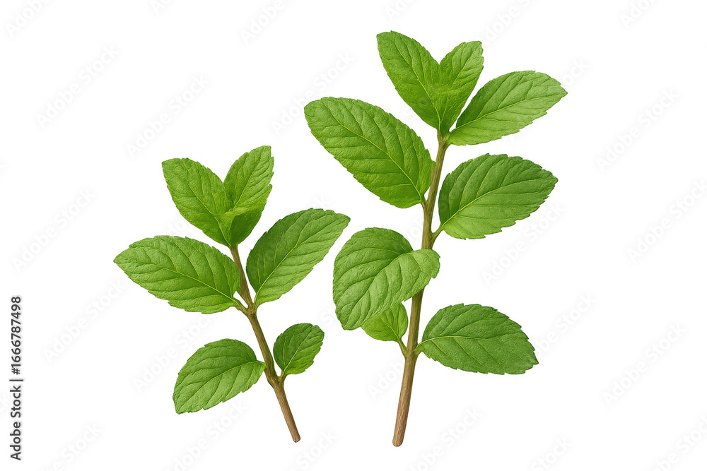 Fototapeta premium Fresh mint leaves showing vibrant green color on transparent background
