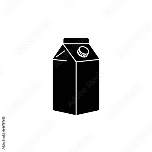 Milk carton raster silhouette, black beverage package illustration on transparent background. Dairy product icon for groceries, breakfast, nutrition, packaging design