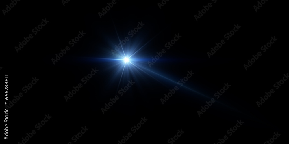 Obraz premium Dramatic blue starburst light effect against a black background.