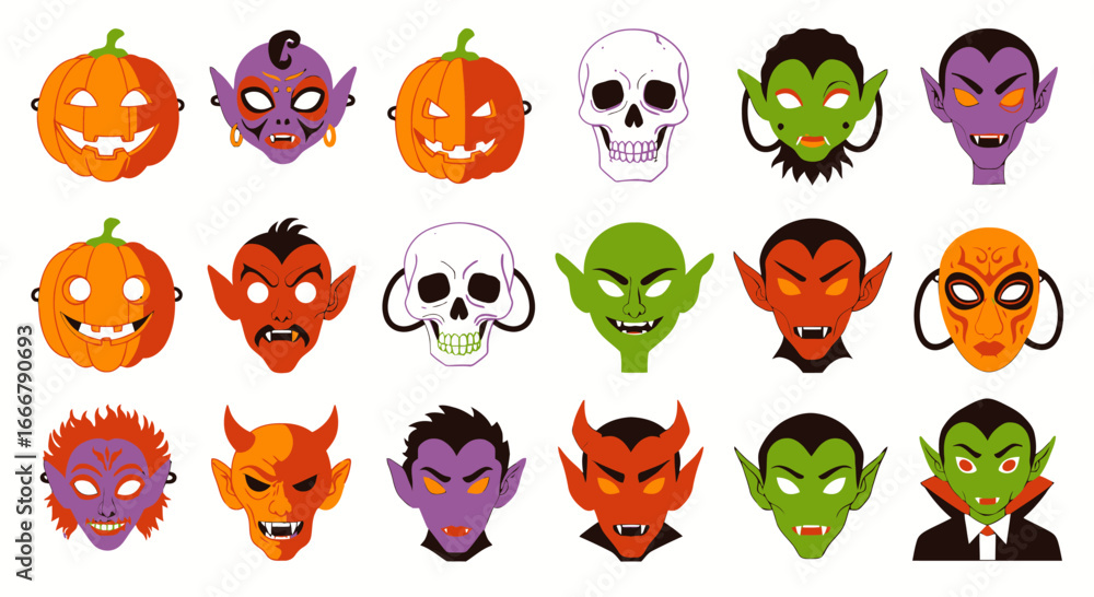 Obraz premium Flat Halloween Mask Collection