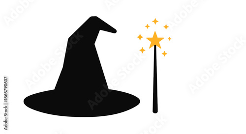 Flat Witch Hat and Wand