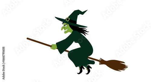 Flat Witch on Broomstick