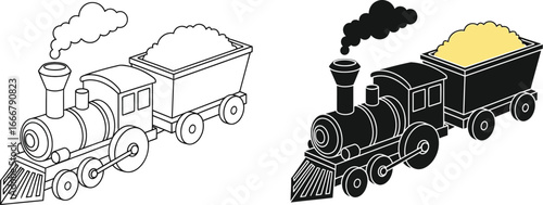 Train coloring page locomotive vector illustration for kids