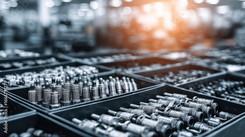 Metal Parts Sorted in Divided Storage Containers