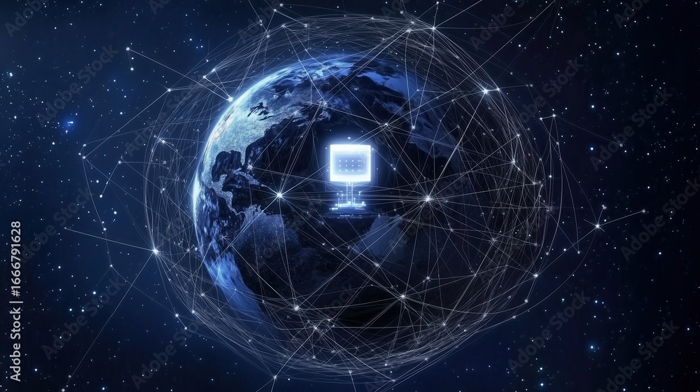 Obraz premium Global Digital Network and Earth