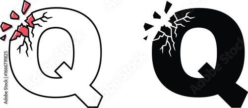 Broken letter q cracked alphabet typography logo design concept