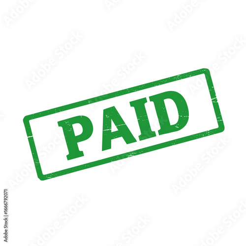 Green paid stamp for financial transaction confirmation  