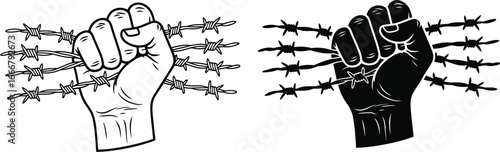 Fist holding barbed wire vector illustration for protest art