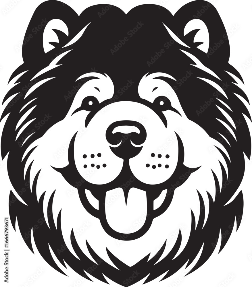 Fototapeta premium Cute Fluffy Chow Chow Dog Vector Silhouette Illustration – Black and White Pet Art Design