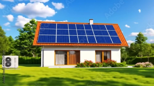 House with solar panels on roof.