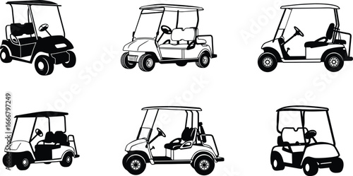 Collection of Golf Cart Silhouette Illustration.