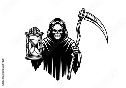 Grim Reaper with Hourglass and Scythe Symbolic Representation of Time