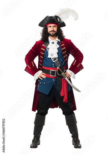 Wallpaper Mural Man in elaborate pirate costume full body shot festive halloween attire bold red jacket transparent background Torontodigital.ca