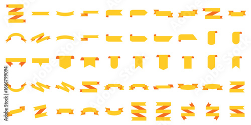 Orange ribbon big vector set. Ribbons banner collection. Isolated on a white background. A decorative element for project design, presentation.