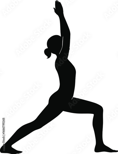 Silhouette of a woman in a yoga warrior pose