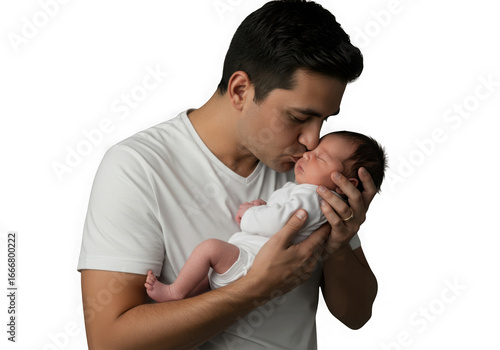 Father kissing his newborn baby on a transparent background isolated on transparent background