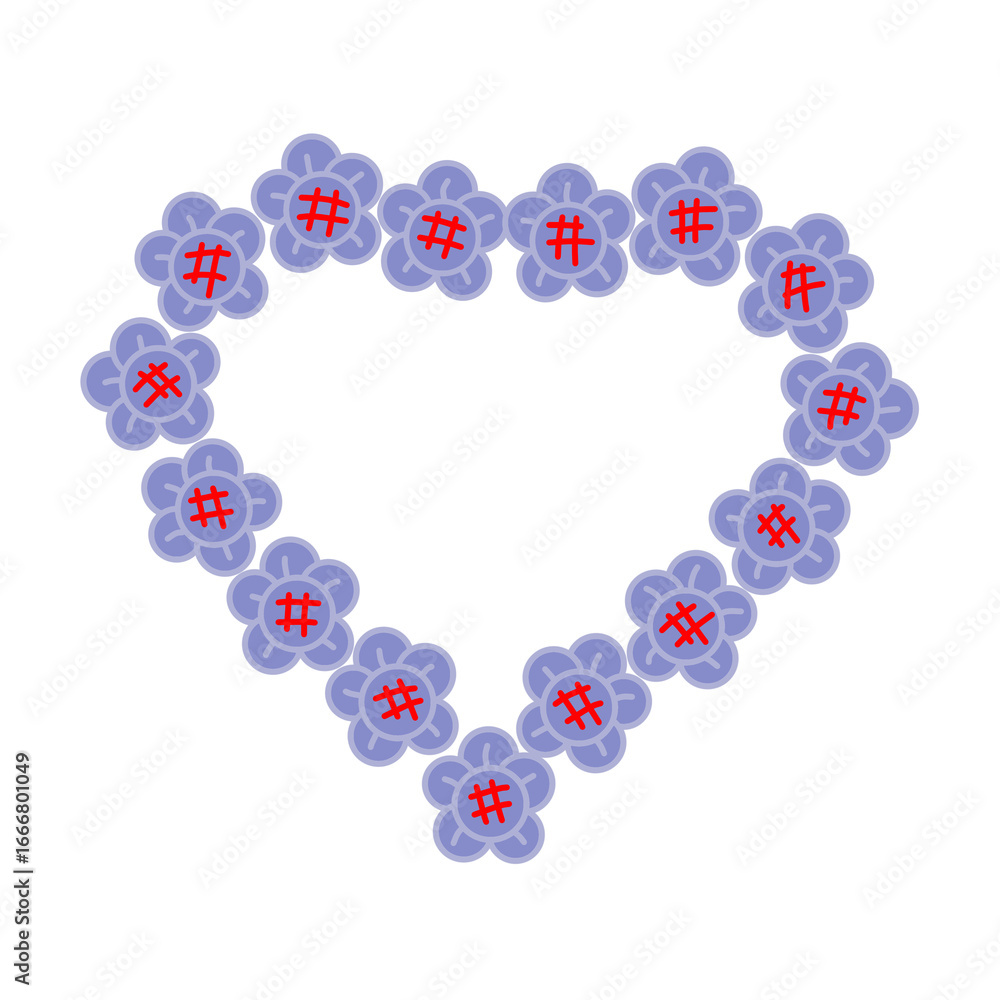 Fototapeta premium Heart shape made of purple sun flowers illustration