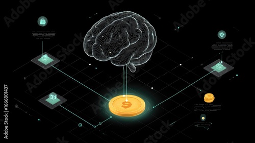 3D brain connected to money