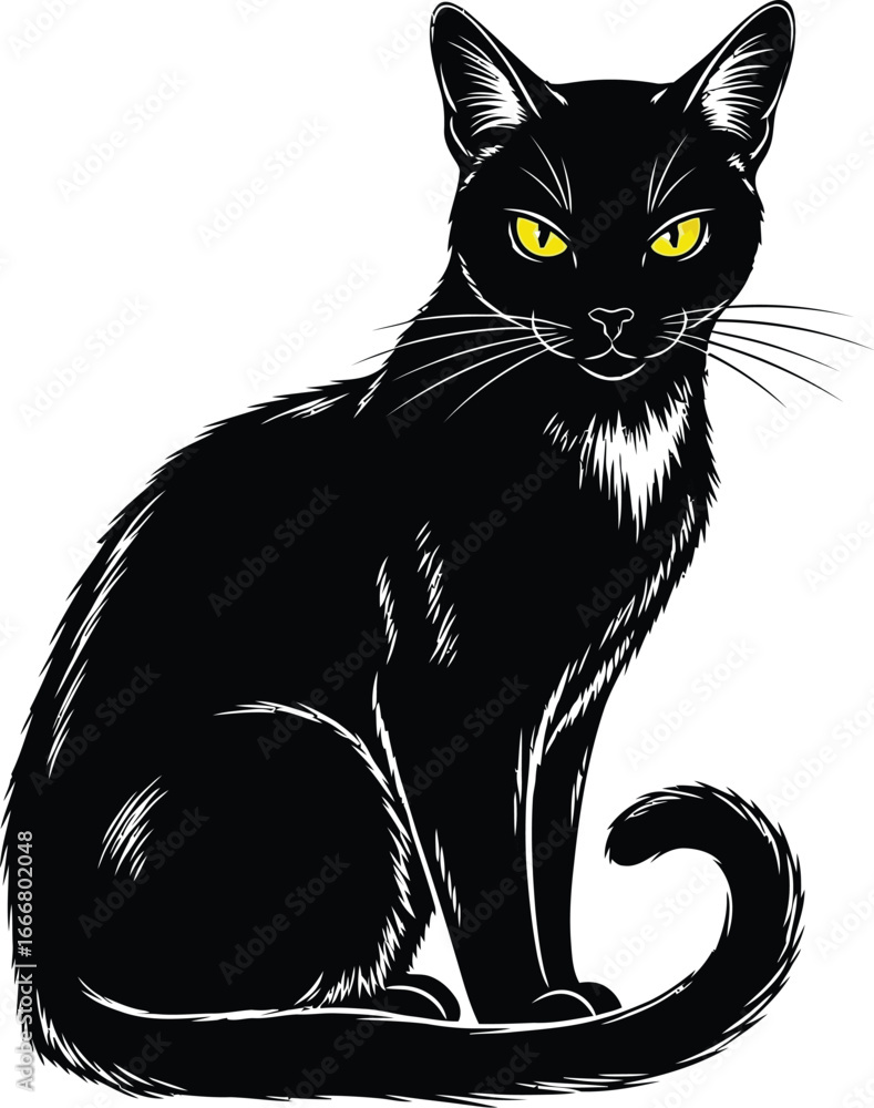 Fototapeta premium Black cat illustration drawing vector image pet feline animal design