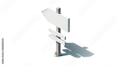 Isometric wooden signpost with blank panels