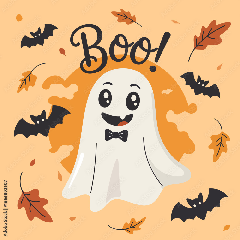 Obraz premium Flat Halloween Ghost vector illustration