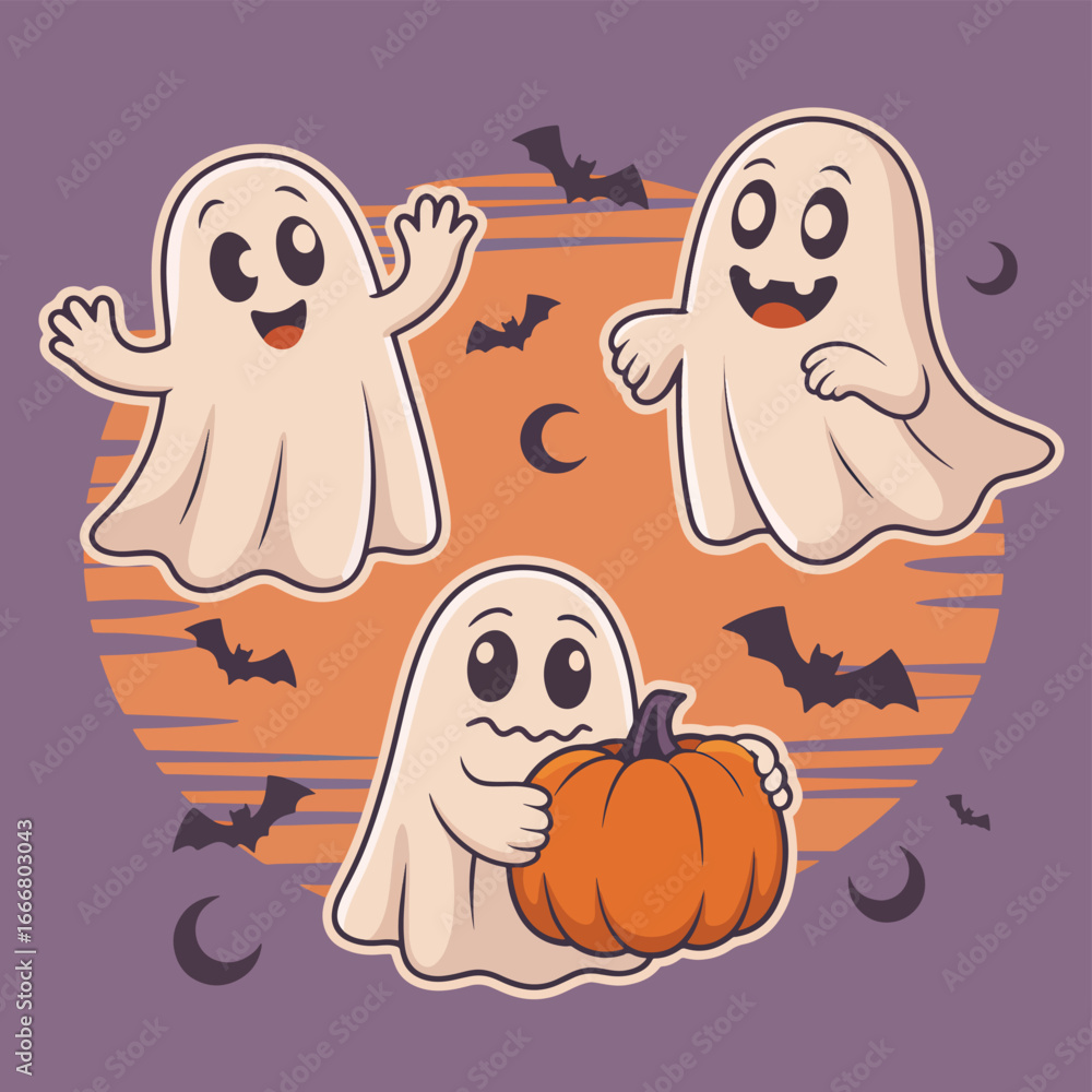 Obraz premium Flat Halloween Ghost vector illustration