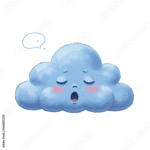 A cute blue cartoon cloud character sleeping and yawning with rosy cheeks.