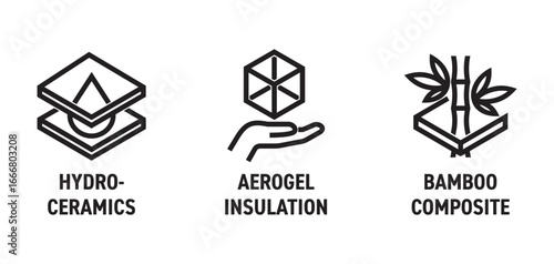 Innovative materials - Aerogel, Bamboo composite, Hydroceramics. in bold line
