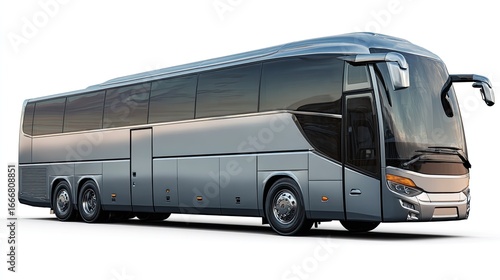 Modern silver coach bus, full profile