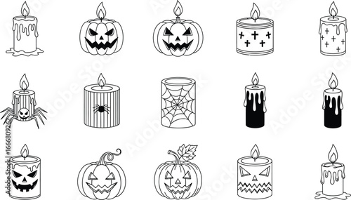 Halloween candles coloring page vector illustration spooky pumpkins