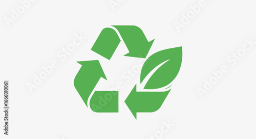 Green recycling symbol with an integrated leaf, signifying environmental protection and sustainability.