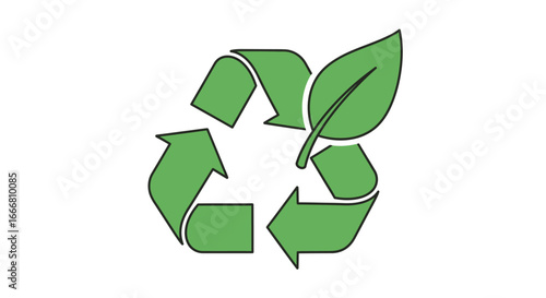 Green recycling symbol with a leaf, representing environmental conservation and sustainability.