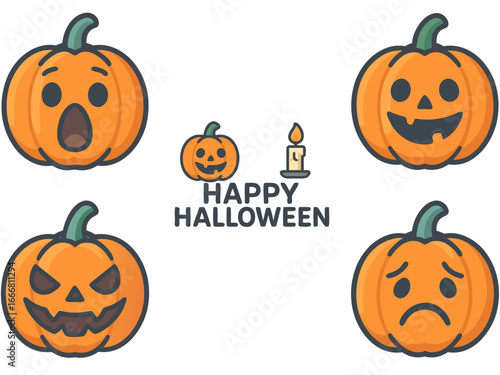 Halloween Pumpkin Icons – Jack O’ Lantern, Scary Faces, and Holiday Illustration