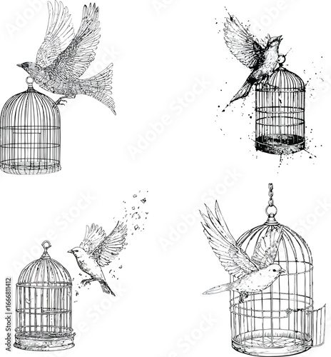 Birds and Cages, Freedom Concept VECTOR