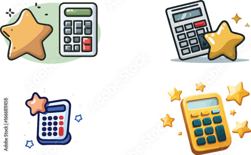 Cartoon calculator with star, achievement VECTOR