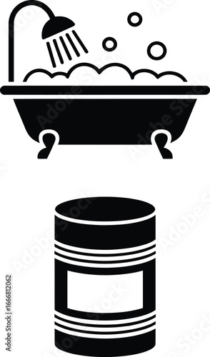 Unwind and relax: a luxurious vector of a bubble-filled bathtub and a scented candle.