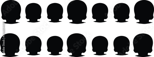 Head silhouette vector set, black head icons, blank profile illustrations, generic avatar graphics, human head shapes, minimal face outlines, identity design elements
