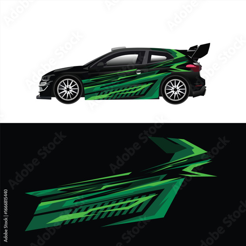 Modern livery decal design for racing car body wrap with green color combination style