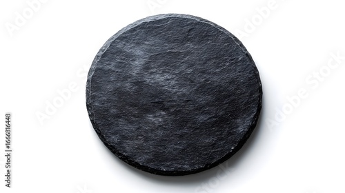 Sleek Empty Black Round Slate Stone on White Background