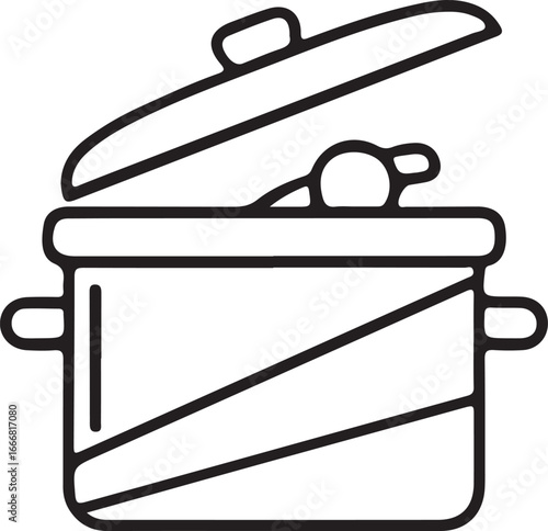 Black Outline Cooking Pot or Stockpot Icon