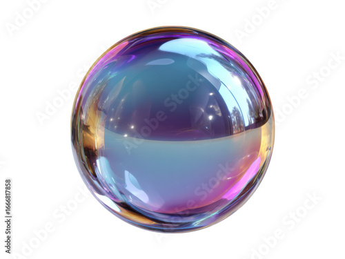 Iridescent soap bubble with colorful reflections on black background graphic design, Isolated On Png Transparent Background