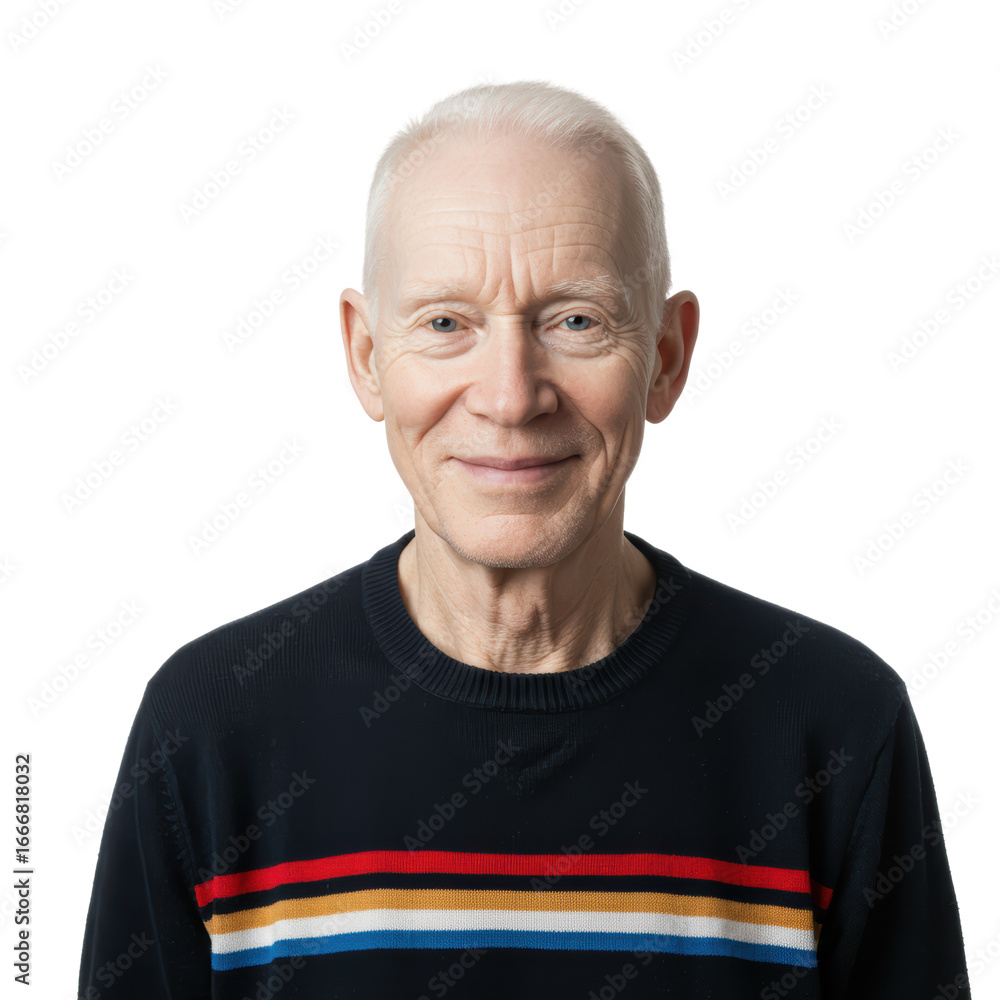 Obraz premium Happy senior man in a sweater smiles at the camera