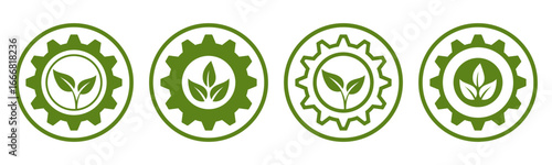Set of gear with leaf icon vector symbol. Representing innovation, solution, and natural	