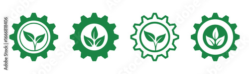 Set of gear with leaf icon vector symbol. Representing innovation, solution, and natural	
