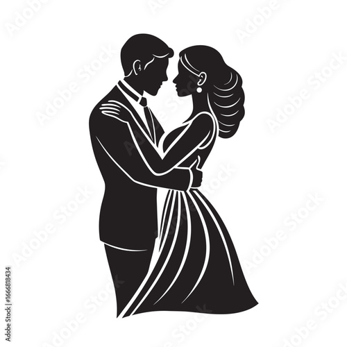 Romantic Couple Hugging Love Silhouette Vector Illustration